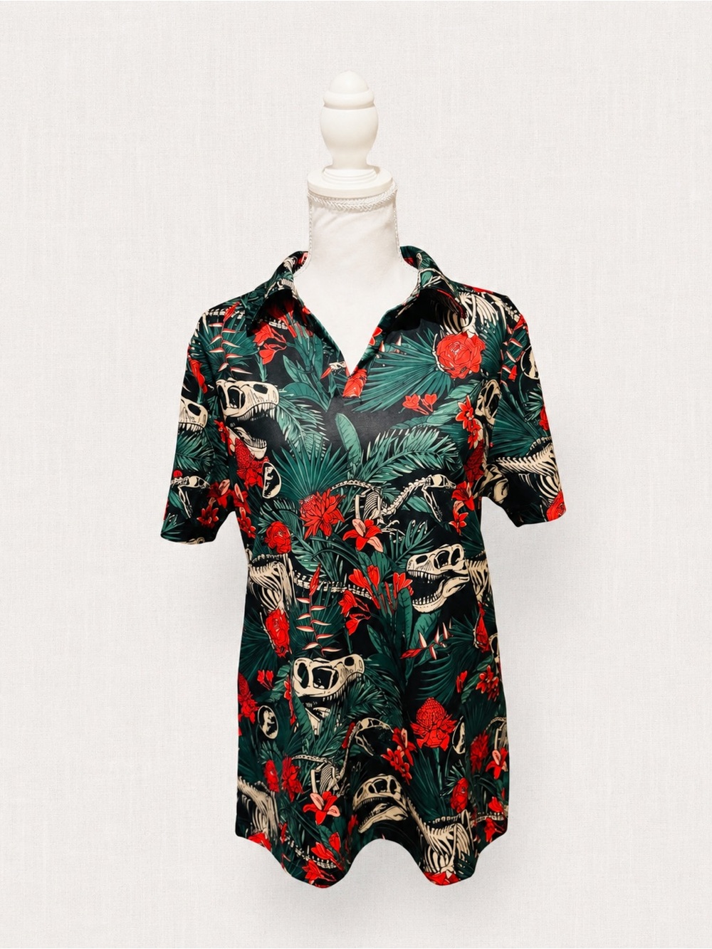 Jurassic Park Tropical Dinosaur Skeleton Hawaiian Shirt Size Small